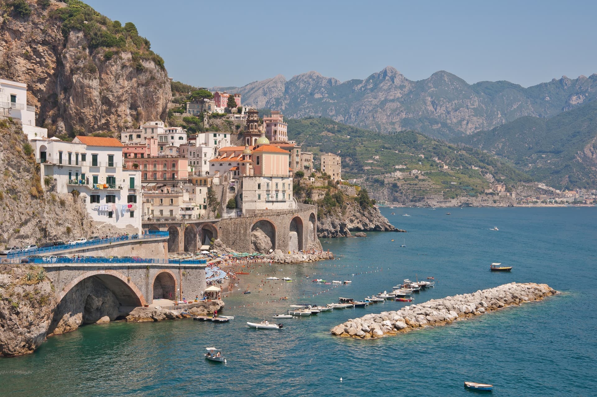 The small village of Atrani between cliffs on the Amalfi Coast